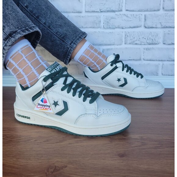 ⭐Converse Weapon OX Low Sz 7 Women's Shoes Leather Sneaker Beige Green A11212C⭐ - Picture 1 of 13